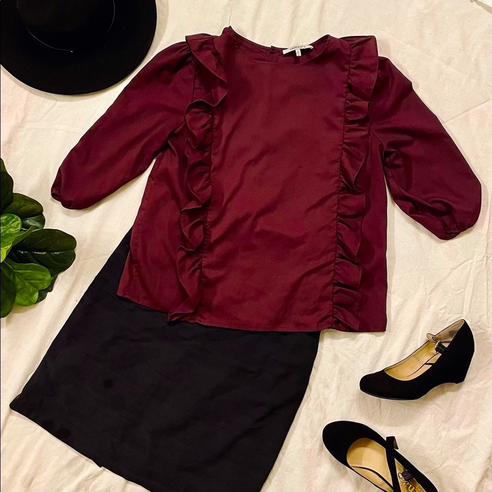 Olive & J Purple Ruffle Blouse Fancy Small